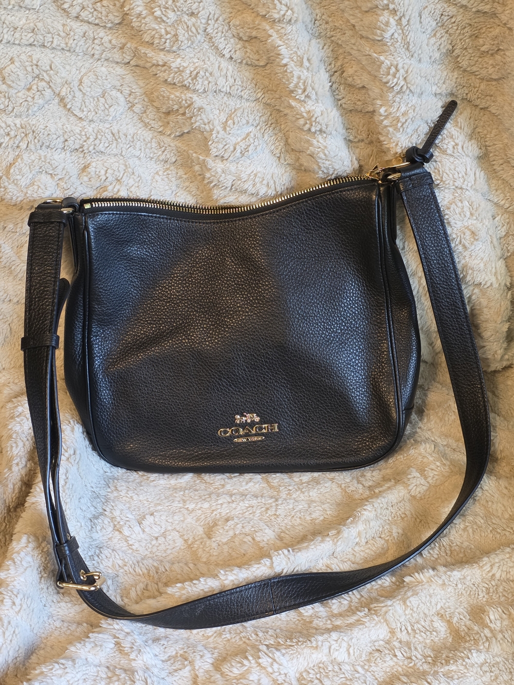 Coach Pebbled Leather Hobo Shoulder Bag - Black